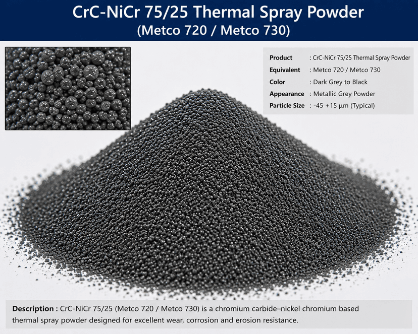 CrC-NiCr 75/25 Thermal Spray Powder (Metco 720 / Metco 730) CrC-NiCr 75/25 Thermal Spray Powder (Metco 720 / Metco 730)