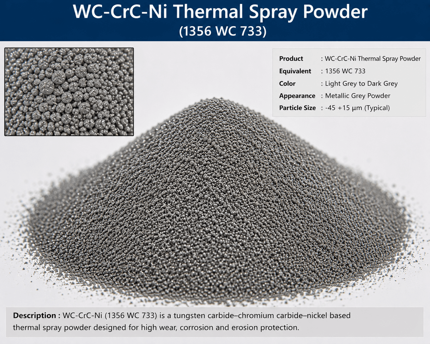 WC-CrC-Ni Thermal Spray Powder (1356 WC 733) WC-CrC-Ni Thermal Spray Powder (1356 WC 733)